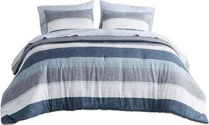 Essentials Jaxon Bed in a Bag Comforter Set with Sheet, Printed Stripe Design, M - Picture 1 of 12