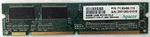64MB Apacer P/N: 71.63450.113 SDRAM UNB PC133 CL3 PC-133 133Mhz - Picture 1 of 2
