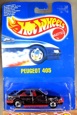 Tarjeta internacional Hot Wheels 5670 1990 Peugeot 405 negra con radios cromados BW Foto 1 de 4
