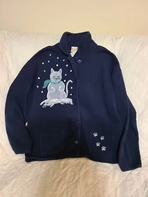 Cat Lover's Vtg Grandma Core Button Front  Fleece Cardigan Sz XL - Imagem 1 de 4
