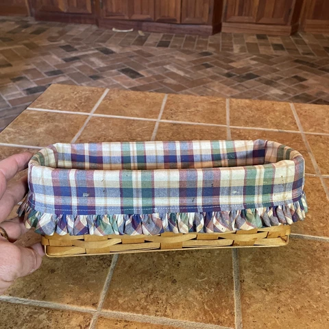 2000 Longaberger handwoven basket with fabric 12 x 6 x 5  Hanging Wall Pocket? Cover