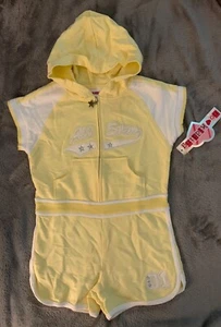 NWT No Kidding Yellow Short Leg Cotton Jumpsuit "All Star" Girls Sz 4 zip front - Picture 1 of 7