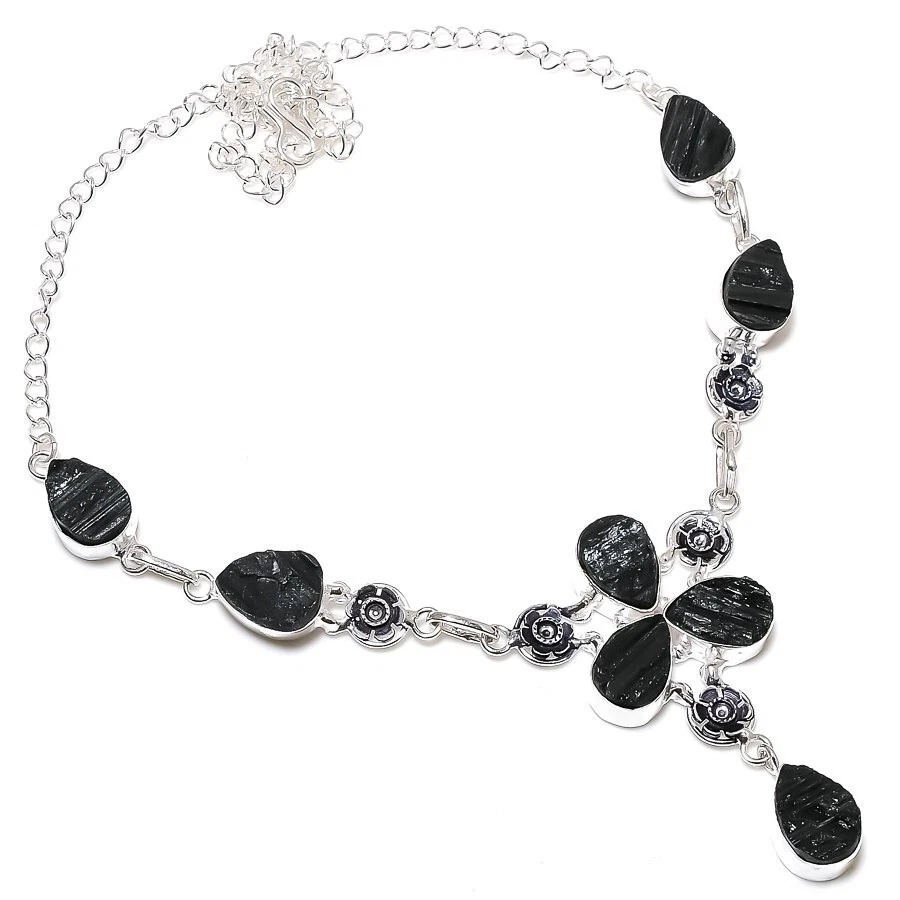 Black Tourmaline Gemstone Handmade 925 Sterling Silver Jewelry Necklaces Sz 18" - Image 1 of 1