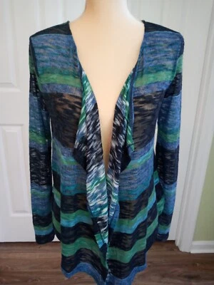 Red Camel Open Front Lightweight Sweater Medium Blue Green Stripes NWT Cardigan  - Image 1 of 4