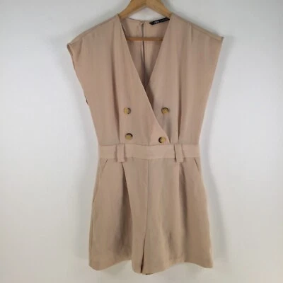 Zara Mono Mameluco Pequeño aus 8 Beige Sin Mangas Mujer Marrón Camel Cuello en V102460 Foto 1 de 4