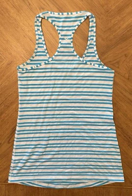 Camiseta sin mangas Lululemon para mujer fresca espalda deportiva rayas azul blanco ¡VER MEDIDAS! Foto 1 de 4