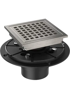 4 inch Square Shower Floor Drain with Flange Quadrato Pattern Grate Removable - Picture 1 of 2