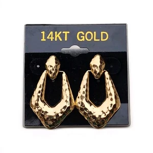 Solid 14k Yellow Gold Door Knockers Post Earrings - Picture 1 of 2