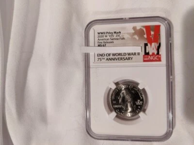 2020 W American Samoa Park NP Quarter 25c NGC MS 67 First Releases Bat Coin VDay - Image 1 of 2