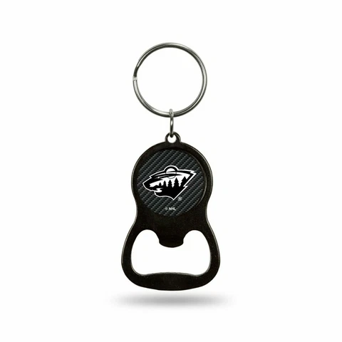 Minnesota Wild Keychain Bottle Opener Carbon Fiber Design Metal Hockey Cover