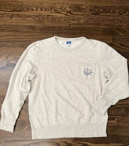 J. Crew Beige Crew Neck Terry Cloth Sweatshirt. Front Pocket. Nautical. Large - Picture 1 of 4