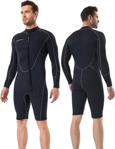 Long Sleeve Shorty Wetsuit Mens 3Mm Neoprene Diving Suits Front Zip - Picture 1 of 5