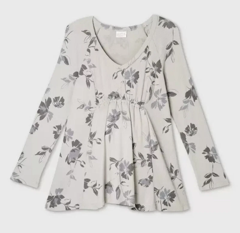 Women's Ingrid & Isabel Maternity Long Sleeve Waffle Knit Top Gray Size XS