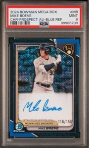 MIKE BOEVE 2024 BOWMAN MEGA BLUE REFRACTOR PROSPECT AUTO RC /150 BREWERS PSA 9   - Picture 1 of 2