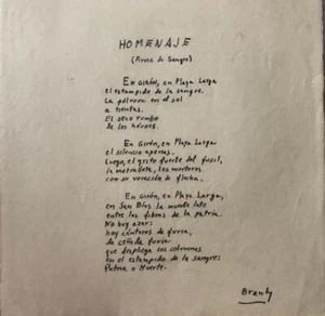 Roberto Branly manuscript, Poem “Homenaje”.Original signed - Picture 1 of 4