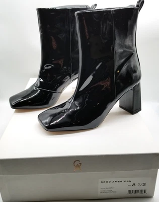 Good American Women Black Patent Leather Ankle Booties Heeled Square Toe 8.5 - Image 1 of 4