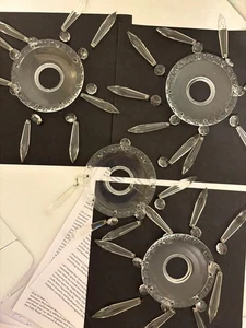 THREE Indiana Clear Glass Scalloped Edge Chandelier Bobeches with Lusters Prisms - Picture 1 of 12