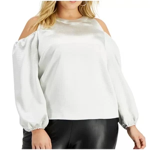 INC White Snakeskin Embossed Cold Shoulder Long Sleeve Top Plus Size 2X NEW Tags - Picture 1 of 12