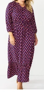 NWT Croft & Barrow Maxi Dress Geometric 3x V Neck Ruffle Hem - Picture 1 of 3