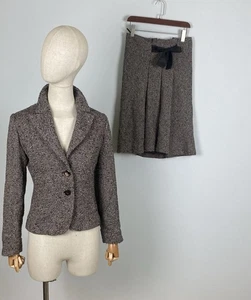 MAX MARA Women's Gray Tweed Wool Structure Suit Skirt + Blazer Jacket Size USA 8 - Picture 1 of 22