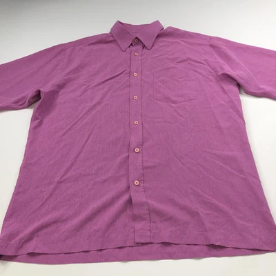 Bugatchi Uomo XL Modal Rayon Short Sleeve Pocket Collared Shirt Purple MINT - Image 1 of 4