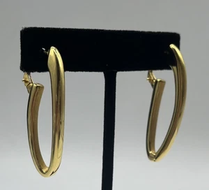 14k Yellow Gold Oval Hoop Earrings Modernist Vintage H.W. Burdick Italy - Picture 1 of 12