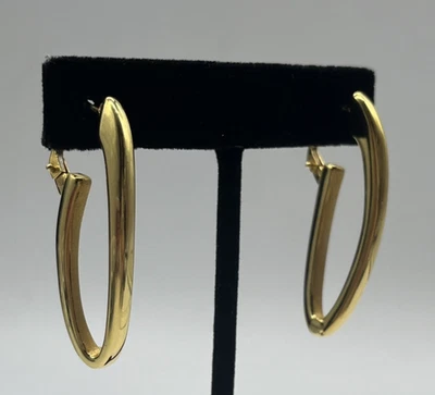 14k Yellow Gold Oval Hoop Earrings Modernist Vintage H.W. Burdick Italy - Image 1 of 4