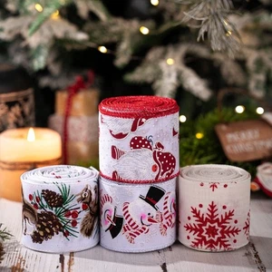 Bow Snowflake Christmas Tree Ribbon Lmitation Linen Burlap Ribbon Xmas Gift - Picture 1 of 16