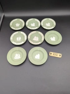 Jasperware By Wedgwood 3 Slot Round Ashtrays Lot Of 8 Celadon Green - Picture 1 of 17