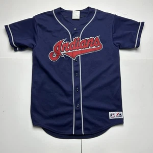 Camiseta de béisbol Y2K Cleveland Indians abotonada bordada majestuosa azul Y L - Imagen 1 de 5