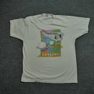 Vintage Baseball T shirt Adult XL White Louisville Slugger New Paper Art 90s - Image 1 of 4