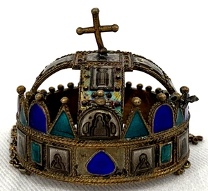 Holy Crown of Hungary Miniature Crown Vintage Decor 1.25" Metal Enamel - Picture 1 of 7