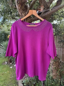 Bonmarche UK L Knit Pullover Top Purple Peter Pan Bling Neckline Short Sleeves - Picture 1 of 11