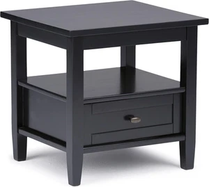 Warm Shaker SOLID WOOD 20 Inch Wide Rectangle Transitional End Side Table in Bla - Picture 1 of 12