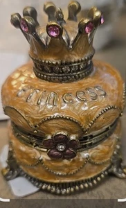 Prinzessin Krone Schmuckschatulle Emaille und Strass Ring Box 2,5 x 1,5" rosa Akzente - Bild 1 von 1