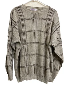 Boca Classics Men's Sweater Size XL Cotton Blend Brown Plaid 5M28 - Foto 1 di 6
