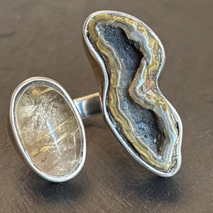 Atemberaubender FineArt Ring Druzy Geode Rutilquarz Sterlingsilber Vintage 33 g 9 - Bild 1 von 15