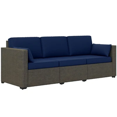 Three-Seater Outdoor Wicker Patio Furniture, Navy Blue - Image 1 of 4