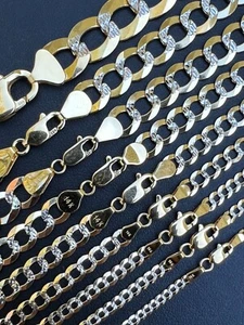 Real 14k Gold Two Tone Diamond Cut Curb Miami Cuban Link Chain 2.5-12mm Necklace - Picture 1 of 12