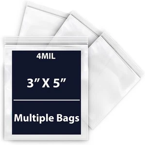 4 Mil 3" x 5" | Wiederverschließbare Polybeutel mit Reißverschluss, robuste Polybeutel | mehrere Beutel - Bild 1 von 15
