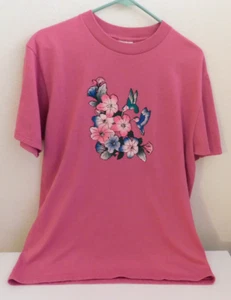 NEW LADIES  VERY PRETTY T-SHIRT   with Flowers & Hummingbirds, SIZE L - Picture 1 of 4