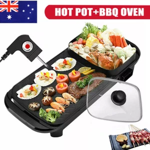2in1 Electric Hotpot BBQ Grill Oven Smokeless Barbecue Pan Hot Pot Cooking Party - Picture 1 of 15