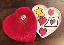 Vintage Satin Pleated Red Heart Gift Box with Jewel Accent & Woodstock Valentine