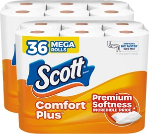 Scott Comfortplus Toilet Paper, 36 Mega Rolls, 310 Sheets per Roll, Septic-Safe, - Picture 1 of 7