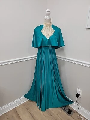 VINTAGE JCPENNEY ANFITRIONA/Esmeralda/Cintura Imperio/PLISADO/VESTIDO DE NOCHE/Capa Foto 1 de 4