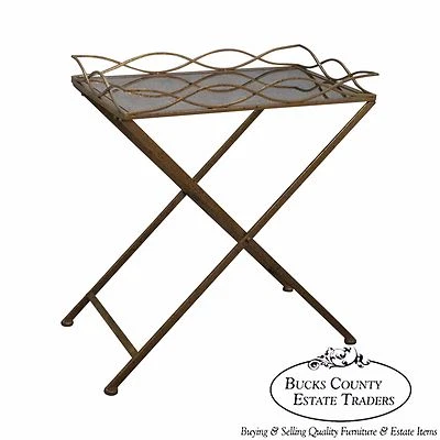 Regency Style Gilt Metal Mirror Top Serving Table - Image 1 of 4