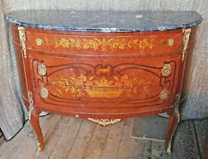 VINTAGE EARLY 20th CENTURY LOUIS XV STYLE INLAID MARBLE TOP SIDEBOARD