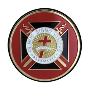 Red Masonic Car Emblem / Knights of Templar Cross. In Hoc Signo Vinces Freemason - Picture 1 of 1