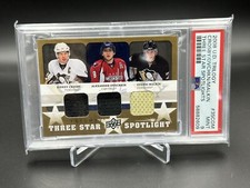 2008-09 UD Trilogy Three Star Spotlight Jersey Crosby/Ovechkin/Malkin PSA9 POP1