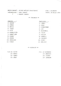 TURQUÍA V INGLATERRA SUB 21 ~ 30 ABRIL 1991 ~ CLASIFICACIÓN EURO ~ HOJA EQUIPO PRENSA - Imagen 1 de 1